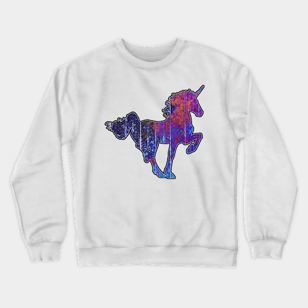 Purple Painted Wooden Unicorn Crewneck Sweatshirt by crunchysqueak